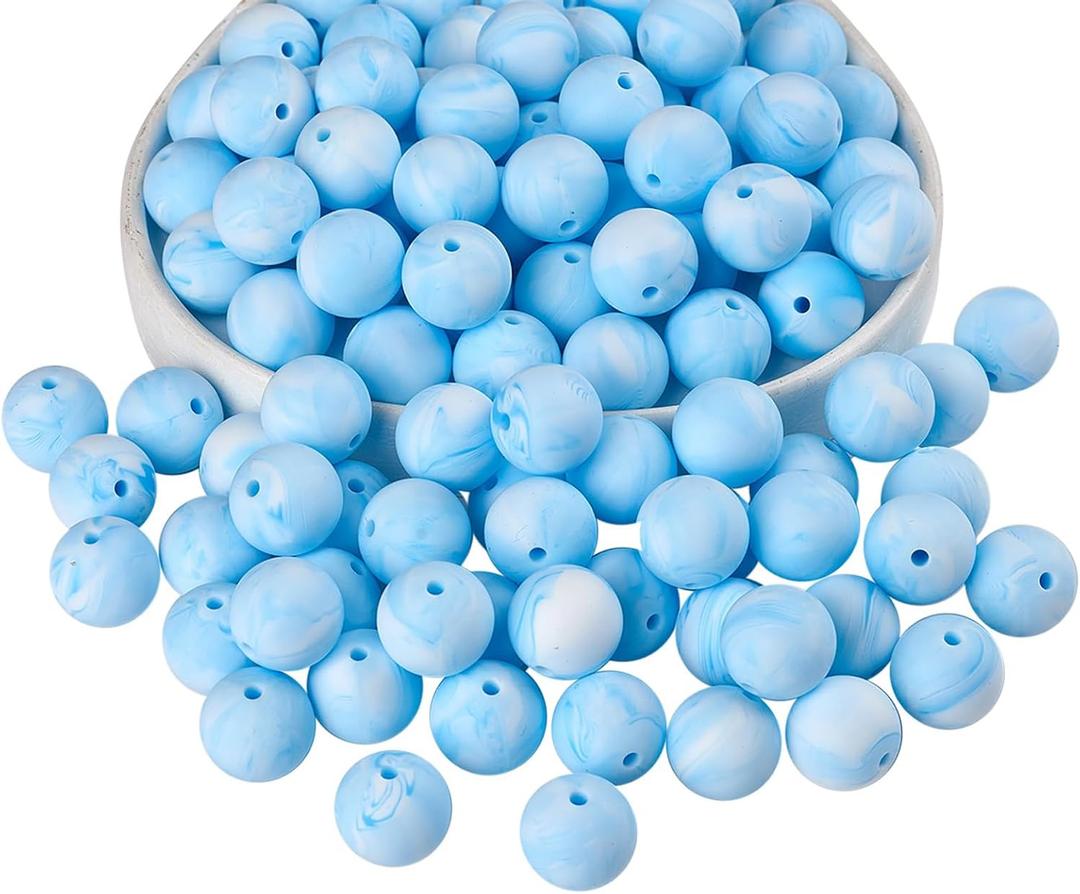 Ornaland 100 Pcs 15mm Silicone Beads Bulk Round Silicone Beads for Keychain Making Pens Bracelets Lanyards and DIY Supplies(Light Sky Blue)