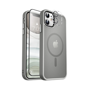 MOCCA Strong Magnetic for iPhone 11 Phone Case,[Compatible with Magsafe][Glass Screen Protector+Camera Lens Protector] Slim Thin Shockproof Cover Case for iPhone 11 6.1 inch, Titanium Gray Pack of 3