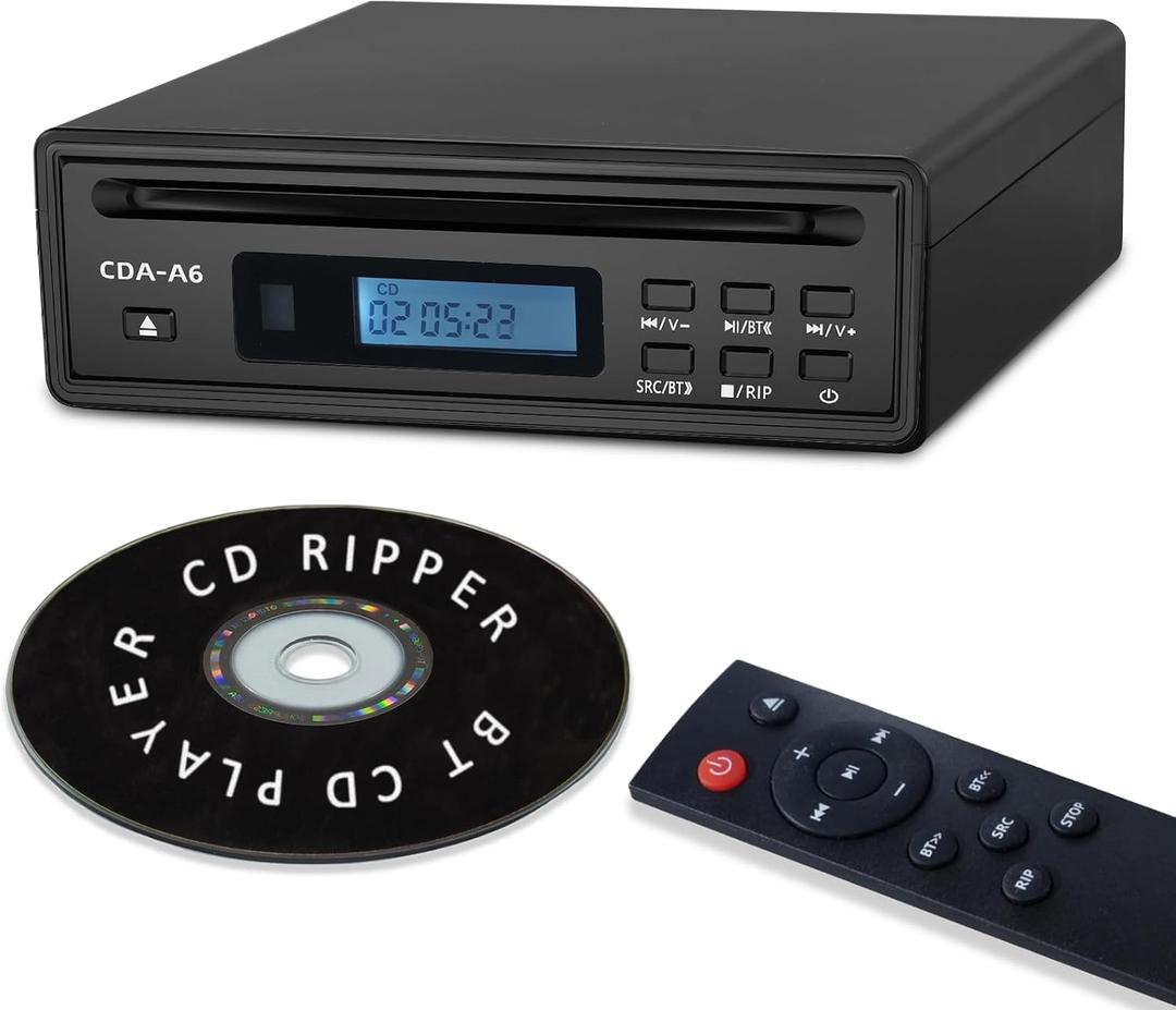 Portable Bluetooth CD Player for Home CD Ripper Hi-Fi Audio CD Player Desktop CD Players Optical and AUX OutputLossless Sound Quality (Black)