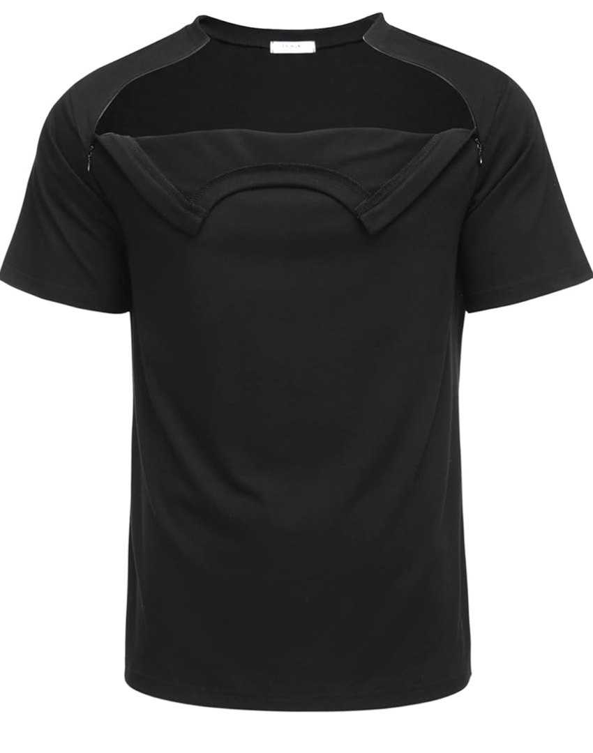 Deyeek Unisex Chemo Port Shirts Post Shoulder Surgery Recovery Shirts Tear Away Side Zippers Off Full Open Chemo Clothing, XL