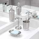iDesign Steel Divided Toothbrush Holder Stand, The York Collection Four Divided Compartments, 3.25 x 3.25 x 5.75, Brushed Nickel & Polished Chrome