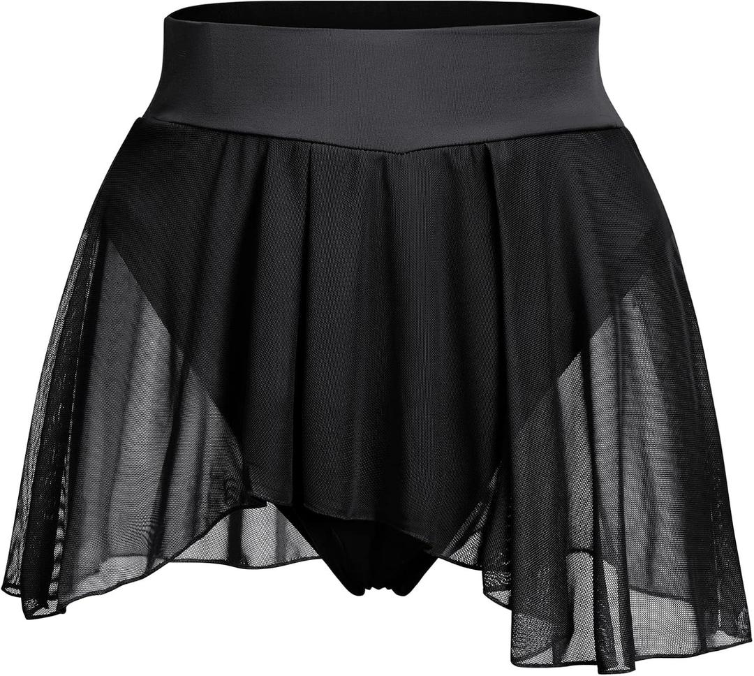 ODASDO Women's Pole Dance Outfit Rave Shorts Ruffle Panties Skirt Mesh Booty Bottoms Hot Pants Workout Clubwear (X-Large, Black)