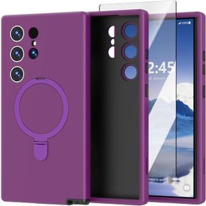 ACKETBOX Magnetic Designed for Samsung Galaxy S24 Ultra Case,with Screen Protector +Kickstand,Shockproof Protective Phone Cover,Case for Galaxy S24 Ultra 5G 6.8"(Deep Purple)