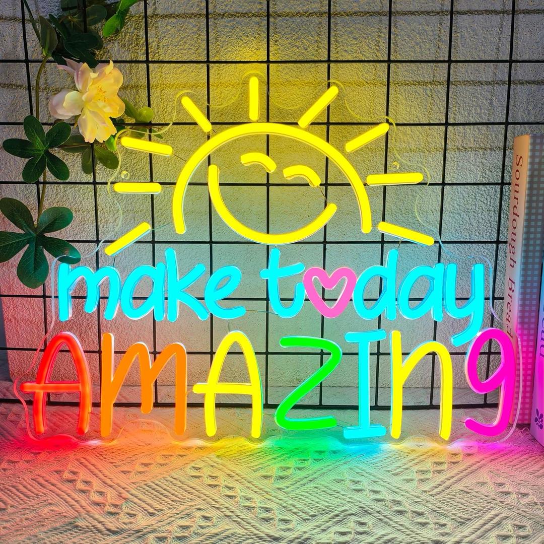 Make Today Amazing Neon Sign, Inspirational Letter LED Neon Light for Wall Decor, Lemon Yellow Sunrise Neon Lights Sign for Classroom Office Bedroom Wedding Cafe Birthday Party Backdrop Decorations