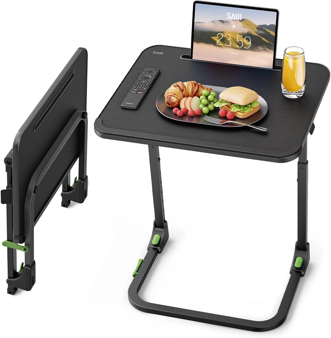 SAIJI Foldable TV Tray | Easy Folding Small Table, Height & Tilt Adjustable TV Trays for Eating, Working, Crafting - Sturdy TV Dinner Tables on Couch & Bed (Standard)