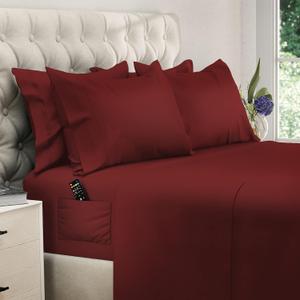 DREAMCARE King Size Sheets Set - 6 pcs Breathable Cooling Bed Sheets -up to 21" Extra Deep Pocket King Sheet Set with Side Pockets -Extra Soft 100% Brushed Hypoallergenic Hotel Luxury Bedding Burgundy
