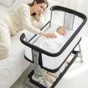 Bedside Bassinet for Baby, Sturdy 3 in 1 Bedside Sleeper with Mattress & Wheels, Height Adjustable, Breathable Mesh, Storage Basket, Easy to Assemble for Newborn, Black