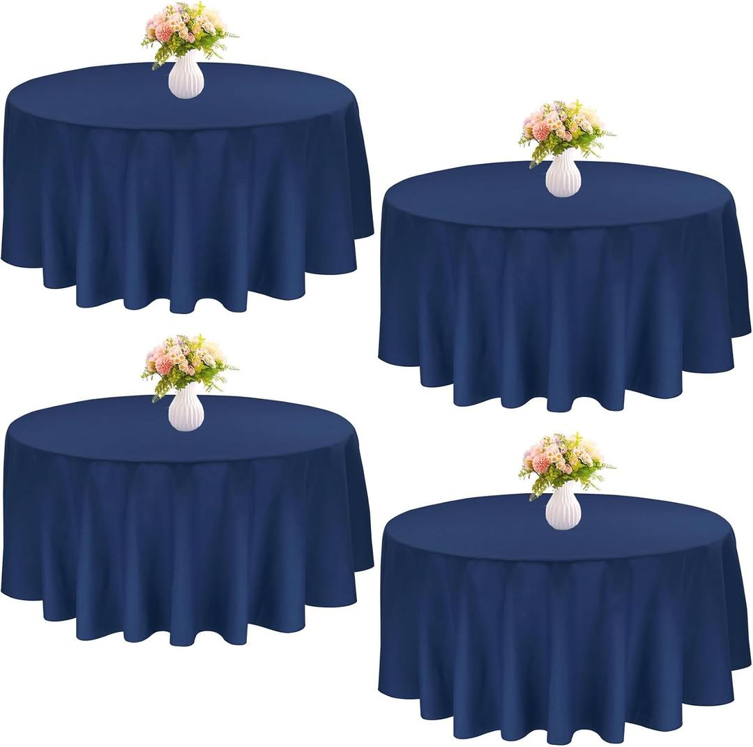 4 Pack 120 Inch Navy Blue Polyester Round Table Cloth Washable Fabric Table Covers for Wedding Dining Table Buffet Parties Banquet Decor