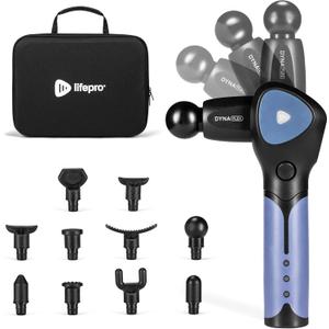 LifePro Dynaflex Percussion Massage Gun Eligible Deep Tissue Handheld Massager for Athletes  Muscle Recovery Tool for Men & Women  Quiet, Portable with Attachment Heads & Travel Case (Medium, Blue)