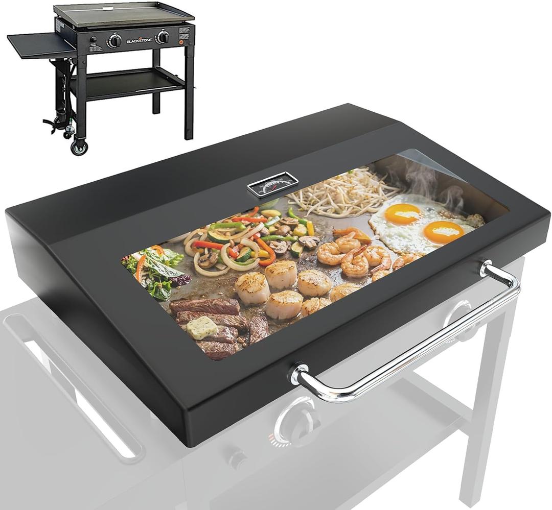 5857 Upgrade Glass Griddle Hinged Lid for Blackstone Omnivore 28 inch (2024 Model) Griddle Lid Hood,Clear View Grill Top Hard Cover for Blackstone 1517 2147 2206 2287 2269 Flat Top Grill Accessories