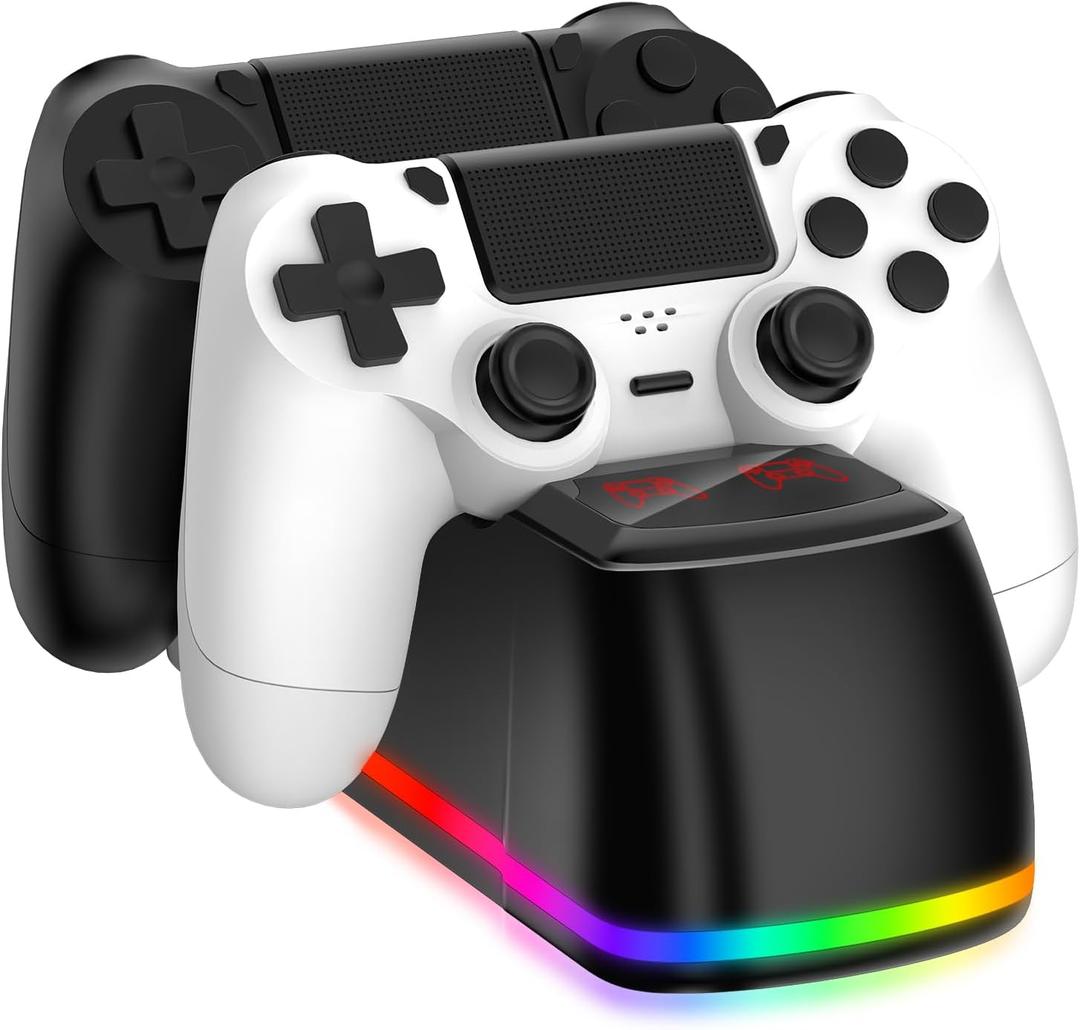 Controller Charger Dock Station for PS4 with RGB Light,Fast Charging for 2 PS4 Controllers,Charging Station Replacement for PlayStation 4 Charger
