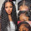 Deep Wave Lace Front Wig Hd Transparent Lace Closure Wigs Curly Human Hair for Black Women Pre Plucked with Baby Hair Pineapple Wave Wig Brazilian Virgin Hair Glueless Natural Color 16 Inch