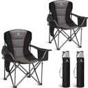 LET'S CAMP Folding Camping Chair Oversized Heavy Duty Padded Outdoor Chair with Cup Holder Storage and Cooler Bag, 450 LBS Weight Capacity, Thicken 600D Oxford,2 Pack, Twin Pack