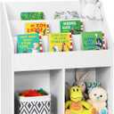 GLACER Kids Bookshelf, 3-Tier Wooden Sling Bookshelf for Kids w/Book Rack & 2 Storage Bins, Toy Storage for Kids Room, Nursery, Playroom, Classroom, Living Room, Toy Storage Organizer (White)