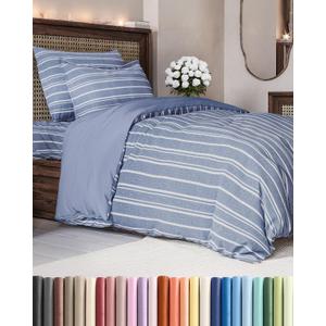 Duvet Cover Twin/Twin XL Size - Extra Soft Twin/Twin XL Size Duvet Cover - Lightweight, Breathable & Cozy w/ Zipper Closures and Ties - 68" x 90" Inches - (Blue Stripes 3) Comforter Not Included