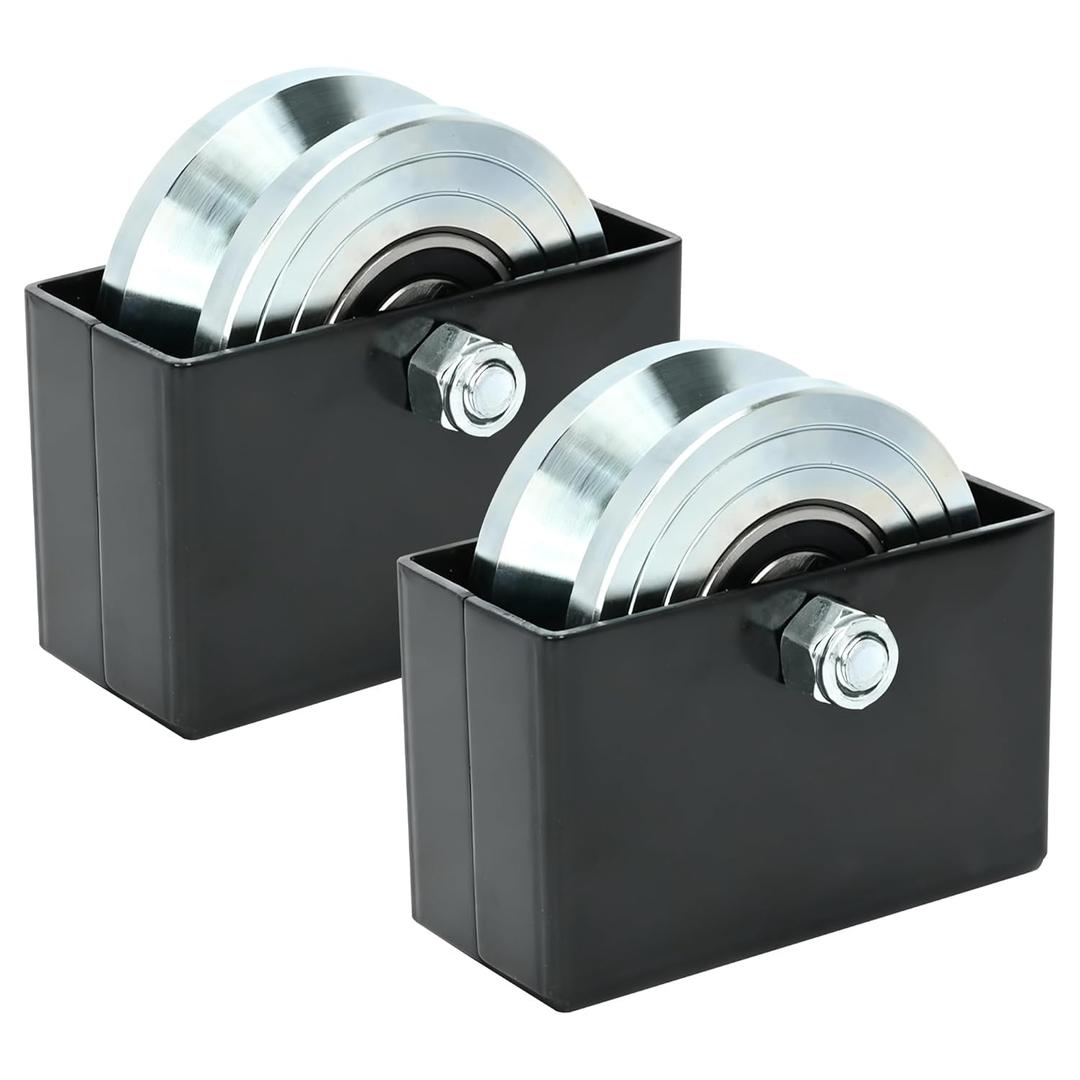 2 Sets 4'' V-Groove Sliding Gate Wheels with Welded Bracket Box, Heavy Duty Inverted V Tracks Sliding Gate Rollers, Double Sealed Bearing 3000 Lbs Capacity