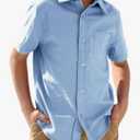 Boys' Long Sleeve Dress Shirts Classic Collared Button-Down Tshirt Solid Cotton Top with Chest Pocket 120