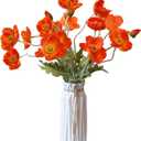 Artificial Flowers 5Pcs Poppies Flowers Artificial Silk Flowers for Home Office Wedding Outdoor Decor (Dark Orange)