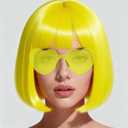 Short Bob Wigs with Heart Sunglasses and Hair Cap  Set of 3 | Colorful Colored Neon Wig Funny Cosplay Hairpieces for Halloween Party Costume (Yellow)