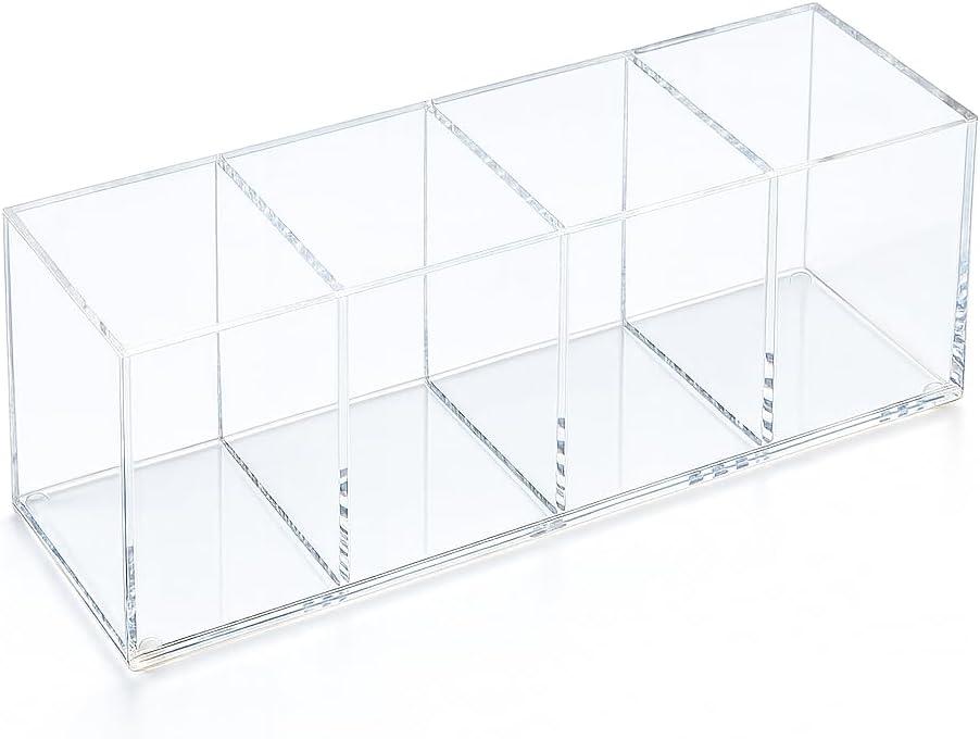 elysolpluv Clear Acrylic 4-Compartment Organizer Box, Large (8.7"  3.0"  3.7")  Handcrafted, Eco-Friendly, Minimal Packaging Home Storage Organizer