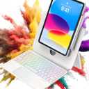 Clear Magnetic Keyboard Case for iPad A16 11th Gen 11" 2025 & 10th Gen 10.9" 2022, 7-Color Backlight & Native Gesture Trackpad & Kickstand, Lift Top Detachable Protective Cover with Pen Holder, White