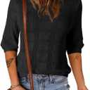 Dokotoo Women's Casual Short Sleeve Loose Tunic Tops Lightweight Crochet Knit Summer Sweaters Blouses (Black, L)