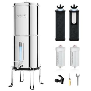 Purewell 2.25G Gravity Water Filter System with Water Level Window, 8-Stage 0.01m Ultra-Filtration Stainless Steel Countertop System with 4 Filters and Stand, Reduce Fluoride and Chlorine, PW-KS-CF