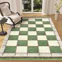 Yinhua Checkered Area Rug 3x5 Rugs for Entryway, Farmhouse Washable Living Room Rug Non Slip Throw Rugs for Bedroom, Soft Faux Wool Distressed Retro Carpet for Beside Kitchen Dorm Bathroom, Green