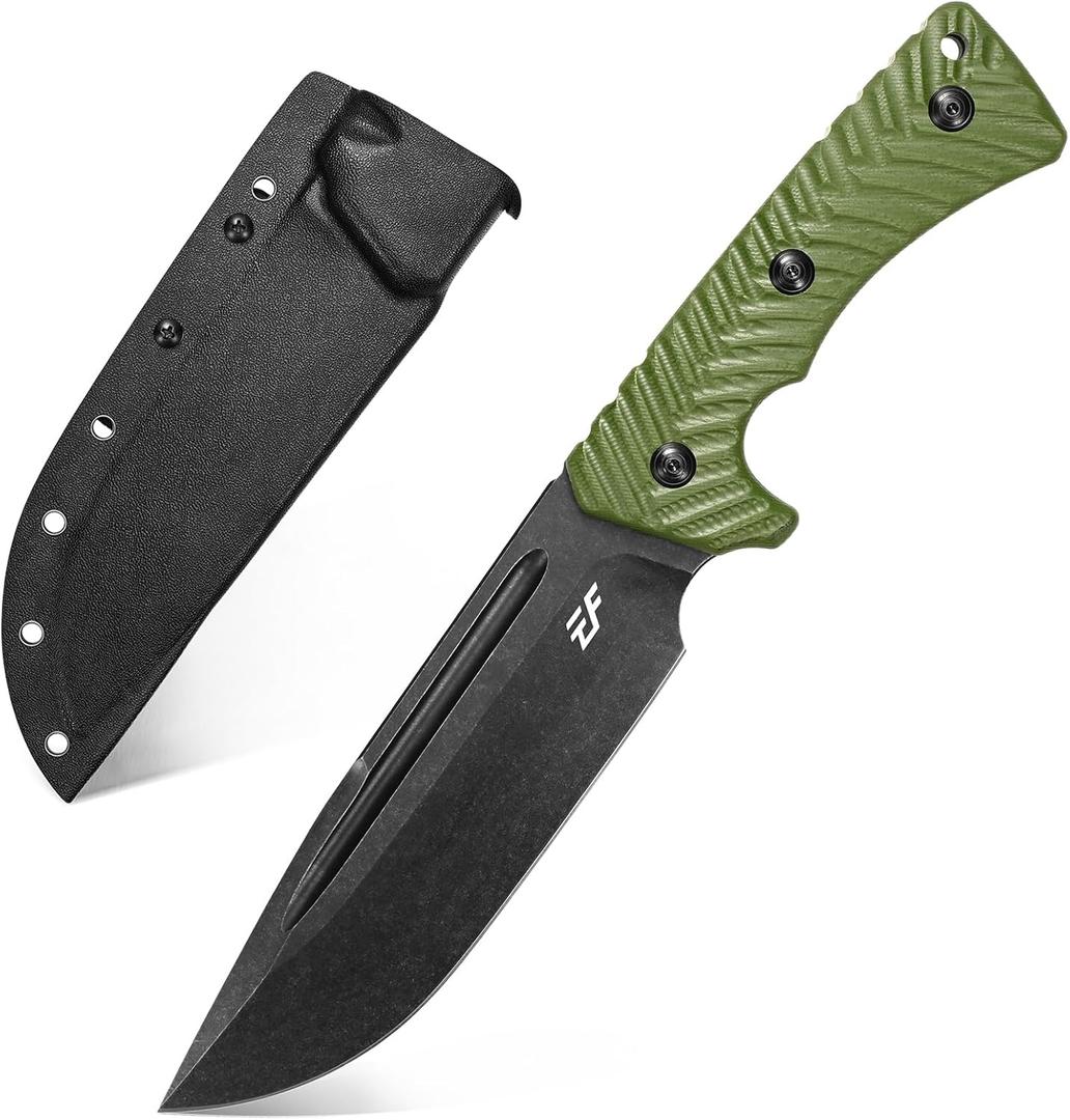 Eafengrow EF144 Fixed Blade Knife AUS-10 Steel Blade G10 Handle Full Tang EDC Tool Straight Knife for Working Camping Hunting (green)
