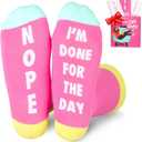 2 x POPCRAZE Novelty Socks Funny Statement Crew Cotton Unisex | Cute, humorous designs in a casual crew cut. One size fits most adults. Soft cotton blend for all-day comfort. (Pink)
