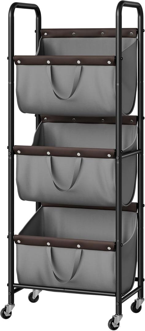 GRANNY SAYS 3 Tier Laundry Sorter, Laundry Hamper with Wheels, Laundry Room Organization and Storage, 3 Section Rolling Laundry Cart for Dorm, Bathroom, Bedroom, Closet, Grey