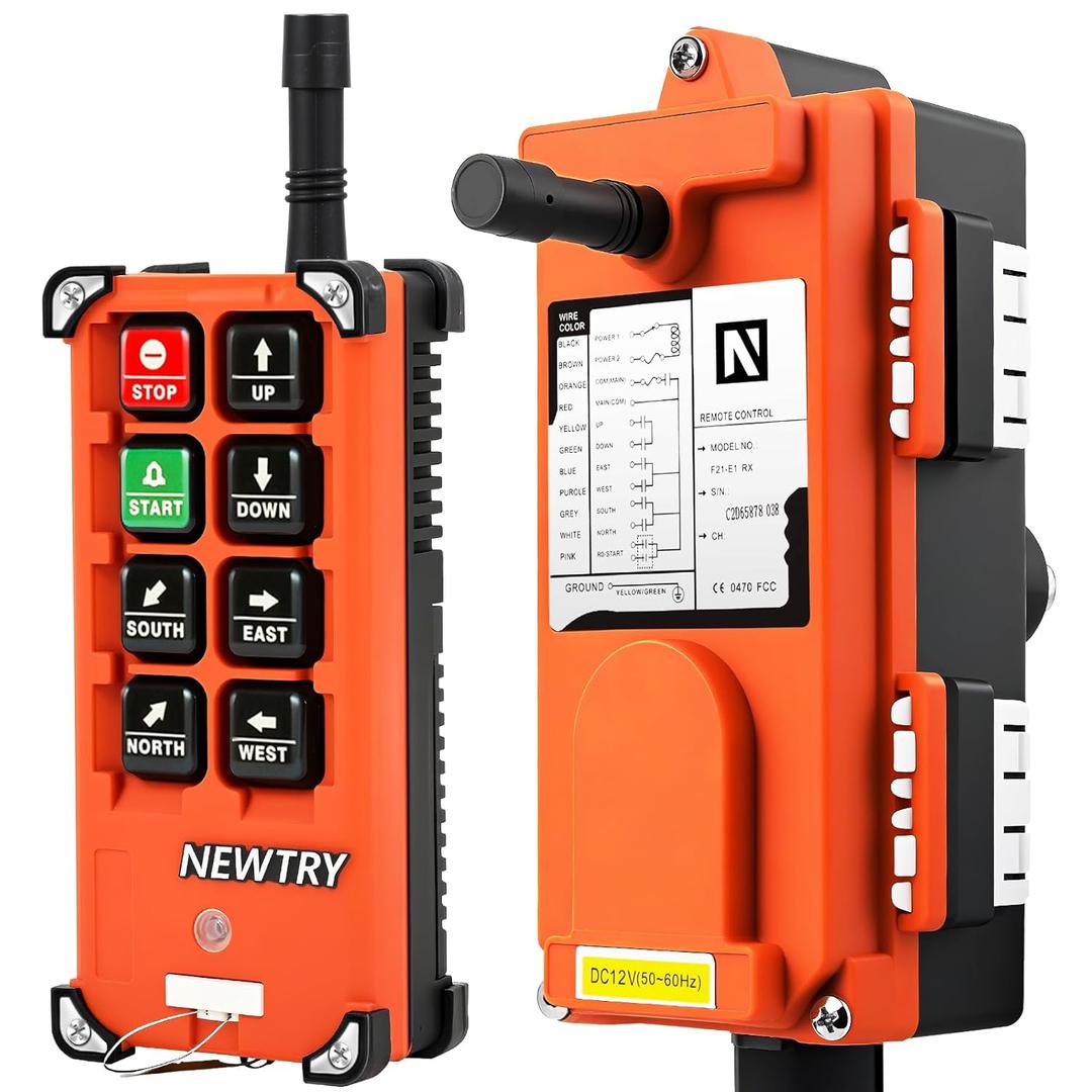 NEWTRY 8 Buttons Wireless Crane Remote Control 12V Industrial Channel Electric Lift Hoist Wireless Switch Transmitter Receiver (A Transmitter + 12V Receiver)