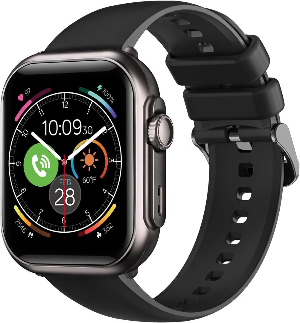 Fitness Smart Watch for Men Women: 1.85" Smart Watch with 30 Days+1000 mAh Battery Life Make/Recive Call Heart Rate SpO2 Sleep Monitor 120+ Sport 5ATM Fitness Tracker (Jet Black)
