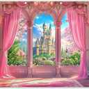 Fabric 10x8ft Pink Curtains Castle Photography Backdrop Window Room Floral Fairy Tale Background Girls Party Decorations Photo Booth Banner Tapestry