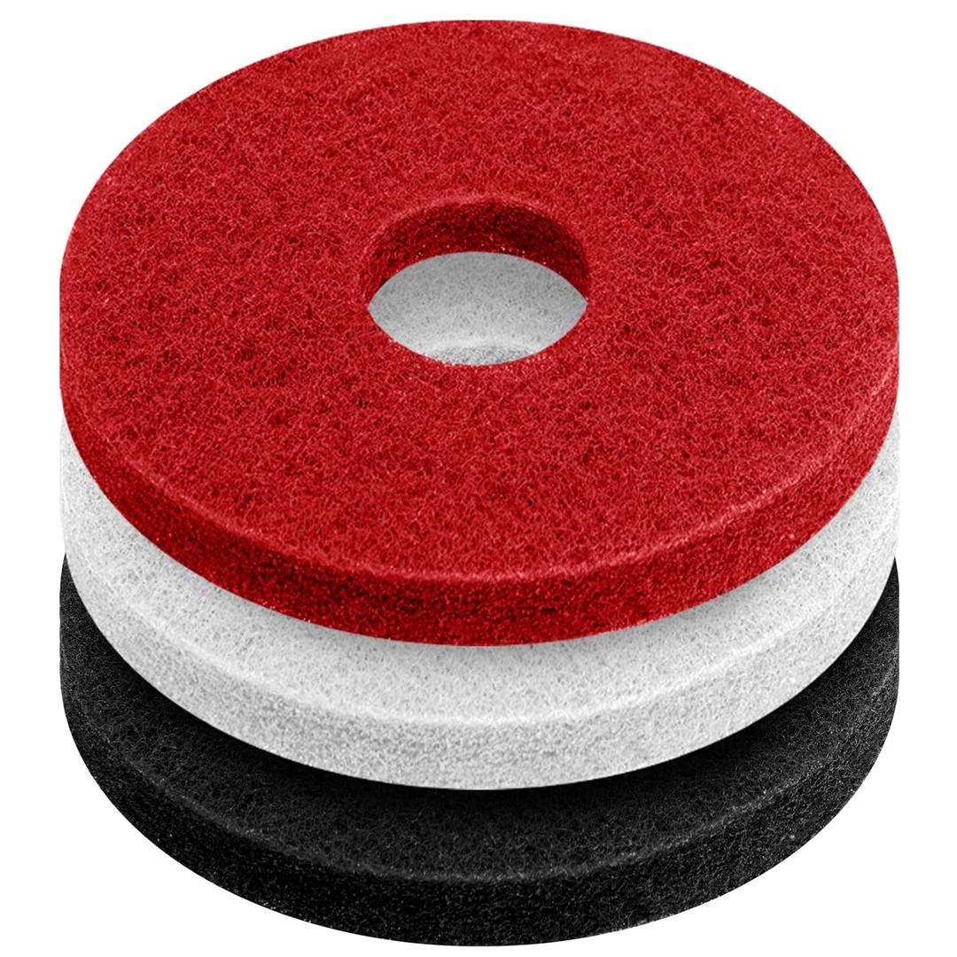 Teenyyou 3 Pcs 12" Cleaning Orbiter Pads Commercial Floor Buffer Pads Hardwood Floor Maintenance Scrubber Polisher Cleaning and Stripping for Orbiter Machine (Black,Red,White)