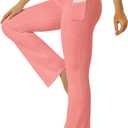 FOHOFO Yoga Pants Women, Flare Leggings for Women with Pockets Crossover High Waisted Bootcut Yoga Pants (Pink, XS)