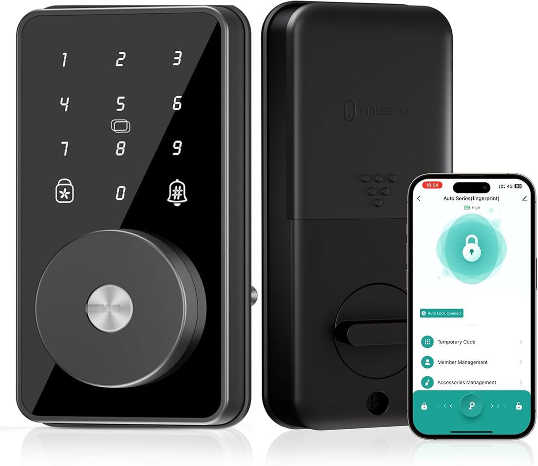 Smart Lock, 4-in-1 Keyless Entry Door Lock for Front Door, 6 Digital Code Door Lock with Keypad, Bluetooth Smart Deadbolt, App Control (Glossy Black)