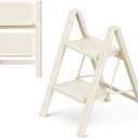 2 Step Ladder Folding Step Stool with Wide Anti-Slip Pedal, 330LBS Capacity, Lightweight Portable Stepladder for Home and Kitchen Use, Cream White