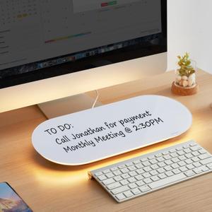 TSJ OFFICE Glass Desktop Whiteboard - 17 X 7 Inches Small Dry Erase Board with Warm White Light, Glass White Board Surface Notepad with 1 Drawer, Desk Organizers for Office, Home, School Supplies