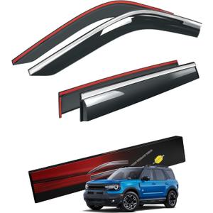 Sze Rain Guards Compatible with Ford Bronco Sport 2021-2025 Side Window Deflectors Anti-Rain Window Visors with Tape 304 Stainless Steel Trim All-Weather Protection Outside Channel-4pcs