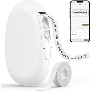 SUPVAN E10 Bluetooth Label Maker Machine with Tape, Continuous Waterproof Label, Versatile App with 35 Fonts and 1k+ Icons, Inkless Labeler for Home, Kitchen, School, Office Organization, White