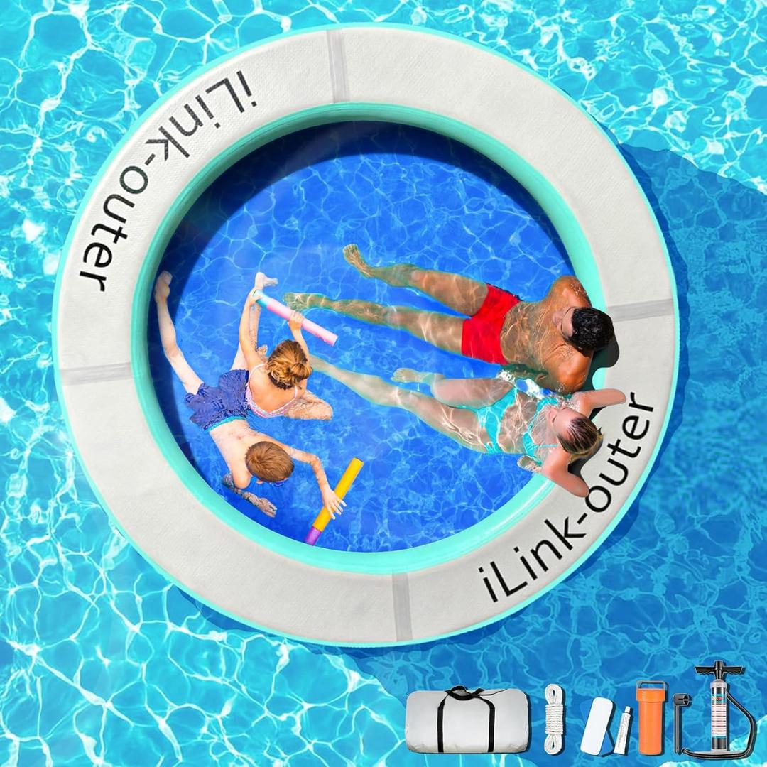 iLink-outer 8FT Inflatable Water Hammock-Inflatable Floating Ring for Max 6-10 Kids and Adults with Air Pump-Easy Stores & Inflation-Sturdy Non-Slip Fabric,Easy to Clean, Large