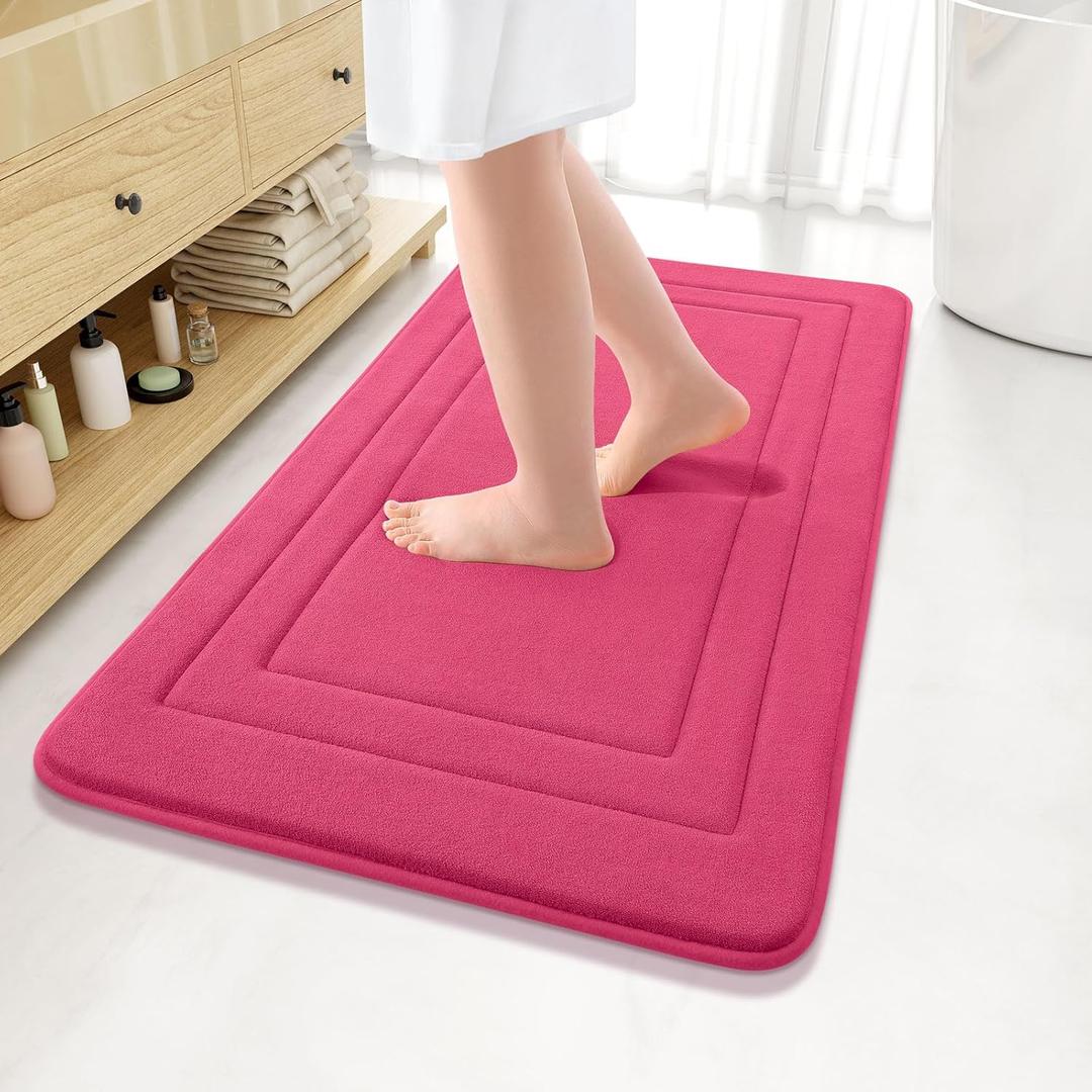 Arotive Memory Foam Bathroom Rug Mat 36x24, Ultra Soft and Absorbent Bath Mat, Machine Wash Dry, Comfortable Bath Rug Carpet for Bathroom Floor, Tub and Shower, Deep Pink