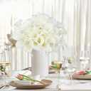 24 Pcs White Artificial Calla Lily Flower White Fake Silk Flowers Real Touch for Wedding Bouquet Office Home Kitchen Decor