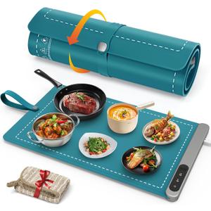 FYY Food Warming Mat - Electric Warming Tray with 6 Temperature Settings and 6 Hours Timer, Full Surface Graphene Heating Food Warmer, Premium Rollable Heating Tray for Gatherings, Parties, Dark Green (X Large Size: 24"x15")