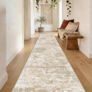 Non Slip Floor Runners for Dogs 2.6x12 Washable Runner Rug Abstract, Joint Support for Senior Dogs, Woven, Extra Grip Traction Runners for Hallway, Entryway, Walkway, Beige/Yellow