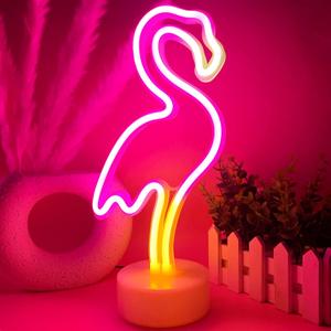 Pink Flamingo LED Neon Light Sign for Bedroom & Girls Room Decor - USB/Battery Operation Night Lights with Pedestal (Multicolored)