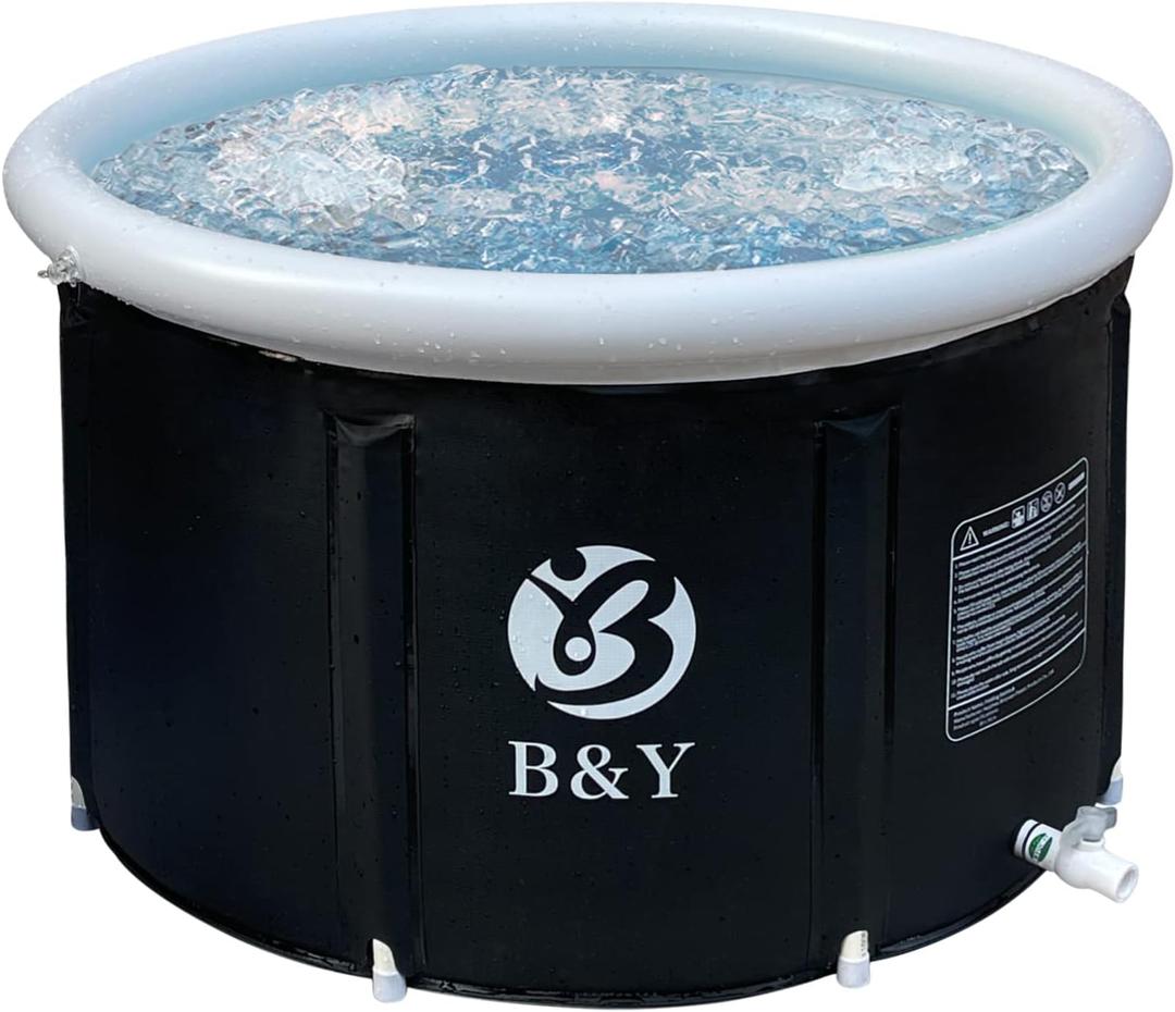 B&Y Ice Bath Tub, Foldable Bathtub for Athletes, Portable Cold Plunge Tub for Cold Water Therapy at Home Outdoor Gym (Black, 90 Gal)