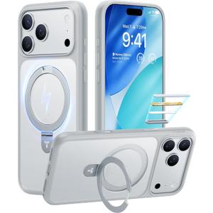 TORRAS Ostand for iPhone 17 Pro Case Magnetic, Fit for MagSafe, 4X Military Drop Protection, Camera Control, Slim Phone Case for iPhone 17 Pro with Kickstand, Translucent Matte Cover 6.3", Silver Gray