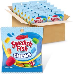SWEDISH FISH Chews Soft & Chewy Candy, Bulk Candy, 12-2.12 oz Bags, BBD 09/178/2026